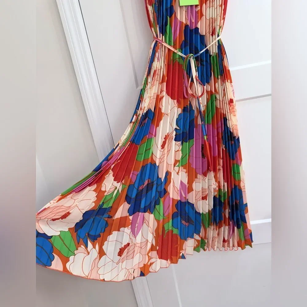 Sam Edelman Retro Floral Plisse Midi Dress NWT